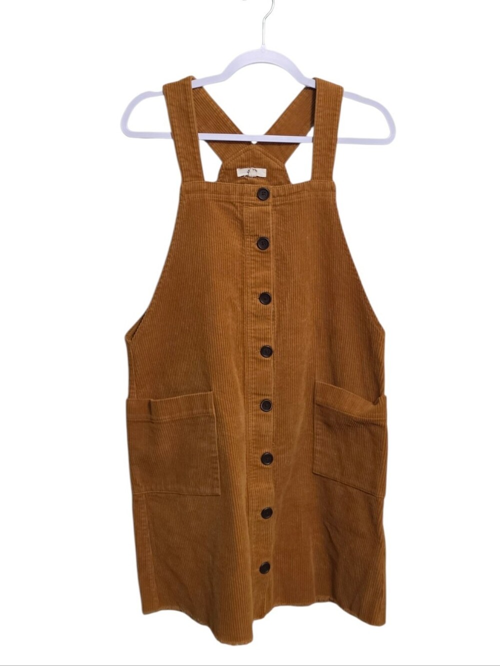 Easel Tan Corduroy Jumper Dress M Button Up Front Acedamia
